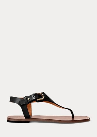 Svarta Ralph Lauren Delancie Welington sandaler i kalvskinn för kvinnor