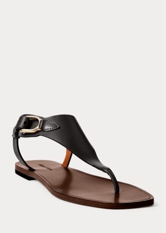 Svarta Ralph Lauren Delancie Welington sandaler i kalvskinn för kvinnor