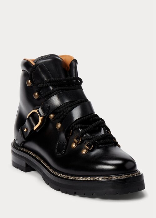 Svarta Ralph Lauren Dimicia Welington Burnishedie-stövlar för kvinnor Svarta Ralph Lauren Dimicia Welington Burnishedie-stövlar för kvinnor