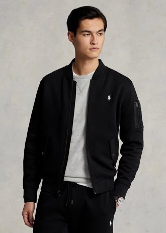 Svarta Ralph Lauren dubbelstickade bomberjackor för män