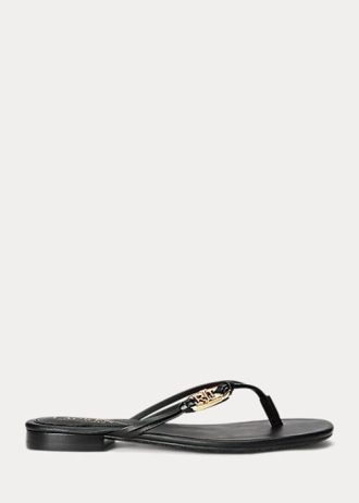Svarta Ralph Lauren Emalia Nappa flip flops i läder för kvinnor