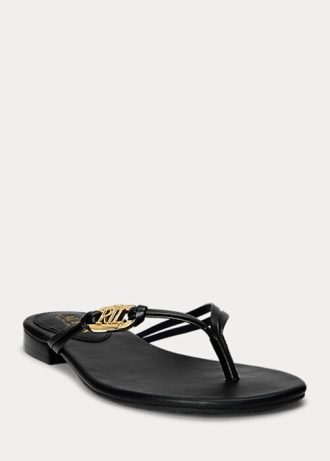 Svarta Ralph Lauren Emalia Nappa flip flops i läder för kvinnor