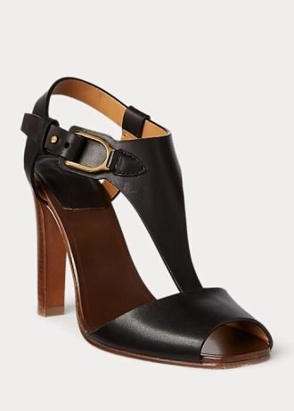 Svarta Ralph Lauren Emilie Welington sandaler i kalvskinn för kvinnor