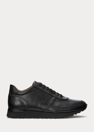 Svarta Ralph Lauren Ethan Sneakers i kalvskinn för män