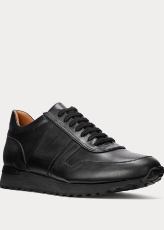 Svarta Ralph Lauren Ethan Sneakers i kalvskinn för män
