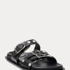 Svarta Ralph Lauren Ezra dubbade lammskinnssandaler för kvinnor Svarta Ralph Lauren Ezra dubbade lammskinnssandaler för kvinnor