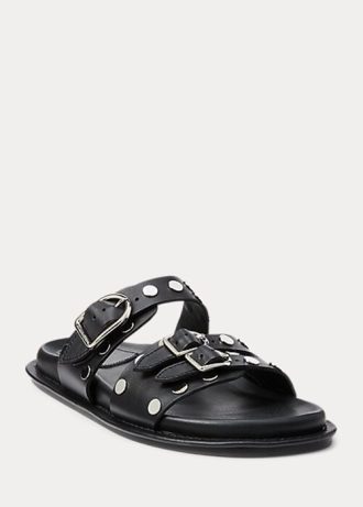 Svarta Ralph Lauren Ezra dubbade lammskinnssandaler för kvinnor