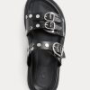 Svarta Ralph Lauren Ezra dubbade lammskinnssandaler för kvinnor Svarta Ralph Lauren Ezra dubbade lammskinnssandaler för kvinnor
