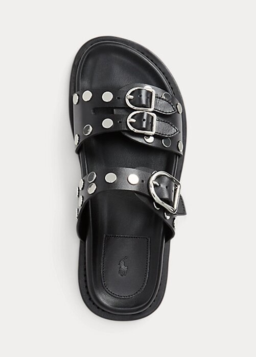 Svarta Ralph Lauren Ezra dubbade lammskinnssandaler för kvinnor Svarta Ralph Lauren Ezra dubbade lammskinnssandaler för kvinnor