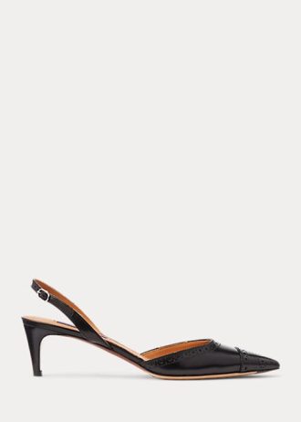Svarta Ralph Lauren Garland Slingback klackar i kalvskinn för kvinnor