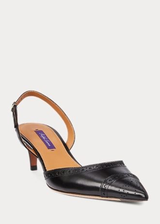 Svarta Ralph Lauren Garland Slingback klackar i kalvskinn för kvinnor