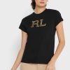 Svarta Ralph Lauren grafiska toppar med rund hals för kvinnor