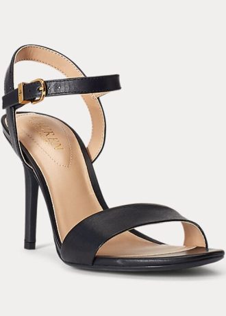 Svarta Ralph Lauren Gwen polerade lädersandaler för kvinnor
