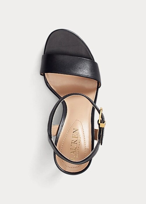 Svarta Ralph Lauren Gwen polerade lädersandaler för kvinnor Svarta Ralph Lauren Gwen polerade lädersandaler för kvinnor