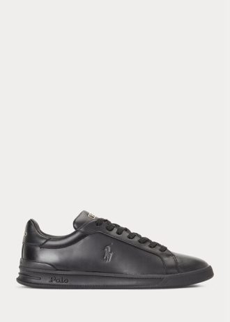 Svarta Ralph Lauren Heritage Court II lädersneakers för män Svarta Ralph Lauren Heritage Court II lädersneakers för män