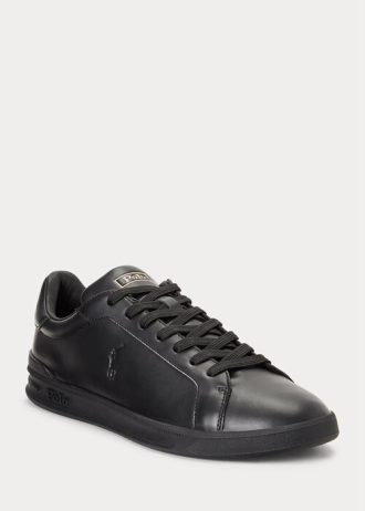 Svarta Ralph Lauren Heritage Court II lädersneakers för män Svarta Ralph Lauren Heritage Court II lädersneakers för män