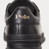 Svarta Ralph Lauren Heritage Court II lädersneakers för män Svarta Ralph Lauren Heritage Court II lädersneakers för män