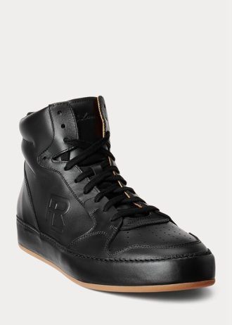 Svarta Ralph Lauren Jaemyn Calfskin High-Top Sneakers för män