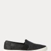 Svarta Ralph Lauren Jinny Woven Slip-On Sneakers för kvinnor Svarta Ralph Lauren Jinny Woven Slip-On Sneakers för kvinnor