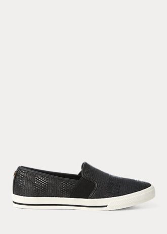 Svarta Ralph Lauren Jinny Woven Slip-On Sneakers för kvinnor