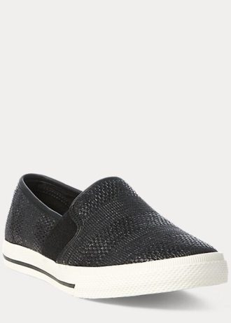 Svarta Ralph Lauren Jinny Woven Slip-On Sneakers för kvinnor