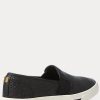 Svarta Ralph Lauren Jinny Woven Slip-On Sneakers för kvinnor Svarta Ralph Lauren Jinny Woven Slip-On Sneakers för kvinnor