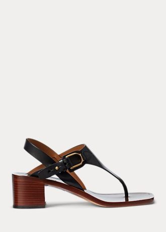 Svarta Ralph Lauren Julie Welington sandaler i kalvskinn för kvinnor