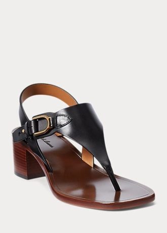 Svarta Ralph Lauren Julie Welington sandaler i kalvskinn för kvinnor