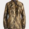 Svarta Ralph Lauren Keara metalliska skjortor med volanger för kvinnor Svarta Ralph Lauren Keara metalliska skjortor med volanger för kvinnor