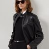 Svarta Ralph Lauren Keven lammskinn bikerjackor för kvinnor Svarta Ralph Lauren Keven lammskinn bikerjackor för kvinnor