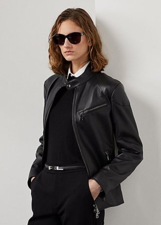 Svarta Ralph Lauren Keven lammskinn bikerjackor för kvinnor Svarta Ralph Lauren Keven lammskinn bikerjackor för kvinnor
