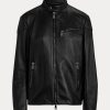 Svarta Ralph Lauren Keven lammskinn bikerjackor för kvinnor Svarta Ralph Lauren Keven lammskinn bikerjackor för kvinnor