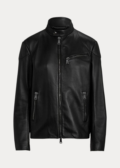 Svarta Ralph Lauren Keven lammskinn bikerjackor för kvinnor Svarta Ralph Lauren Keven lammskinn bikerjackor för kvinnor