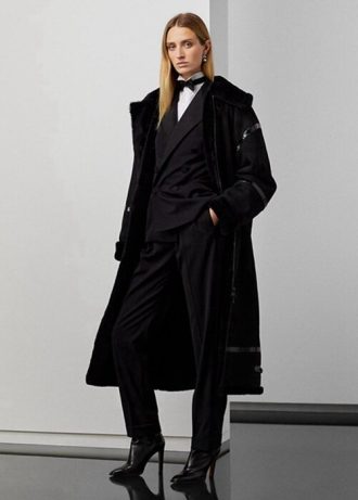 Svarta Ralph Lauren Lanthe Merino Shearling-kappor för kvinnor