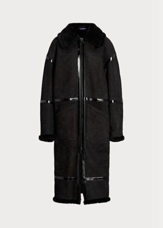 Svarta Ralph Lauren Lanthe Merino Shearling-kappor för kvinnor