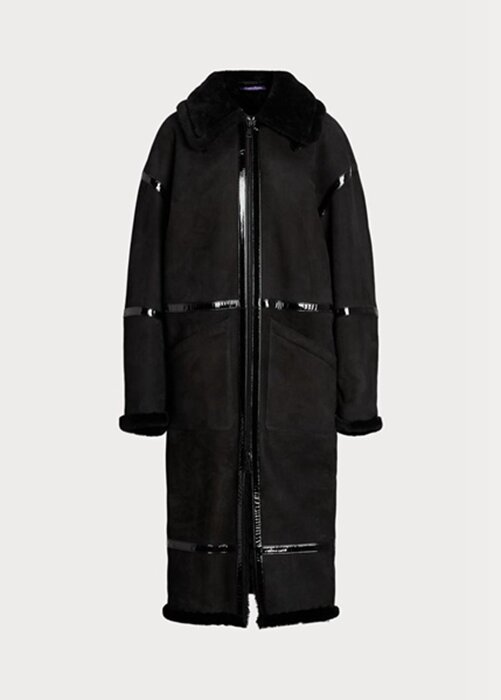 Svarta Ralph Lauren Lanthe Merino Shearling-kappor för kvinnor Svarta Ralph Lauren Lanthe Merino Shearling-kappor för kvinnor
