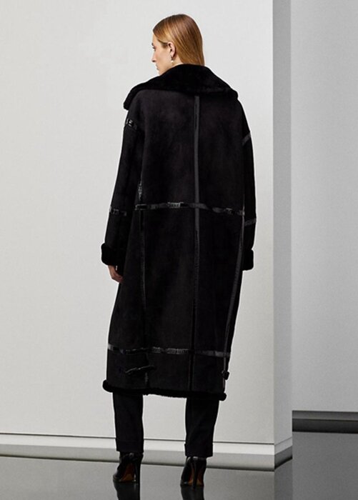 Svarta Ralph Lauren Lanthe Merino Shearling-kappor för kvinnor Svarta Ralph Lauren Lanthe Merino Shearling-kappor för kvinnor