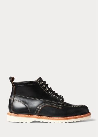 Svarta Ralph Lauren läderskor med snörning för män