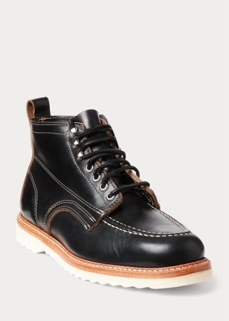 Svarta Ralph Lauren läderskor med snörning för män