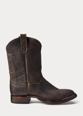 Svarta Ralph Lauren läderstövlar för män