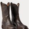 Svarta Ralph Lauren läderstövlar för män Svarta Ralph Lauren läderstövlar för män