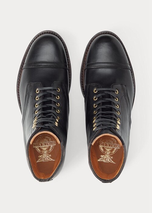 Svarta Ralph Lauren läderstövlar för män Svarta Ralph Lauren läderstövlar för män