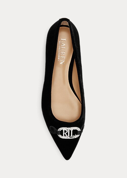 Svarta Ralph Lauren Lilah Sammetsbalett platta skor för kvinnor Svarta Ralph Lauren Lilah Sammetsbalett platta skor för kvinnor