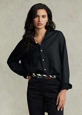 Svarta Ralph Lauren linneskjortor med avslappnad passform för kvinnor