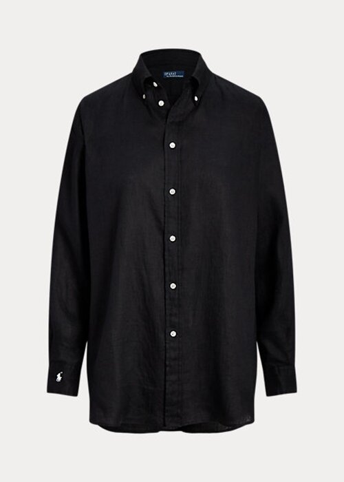 Svarta Ralph Lauren linneskjortor med avslappnad passform för kvinnor Svarta Ralph Lauren linneskjortor med avslappnad passform för kvinnor