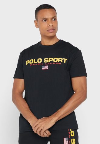Svarta Ralph Lauren logotyp T-shirts med rund hals för män