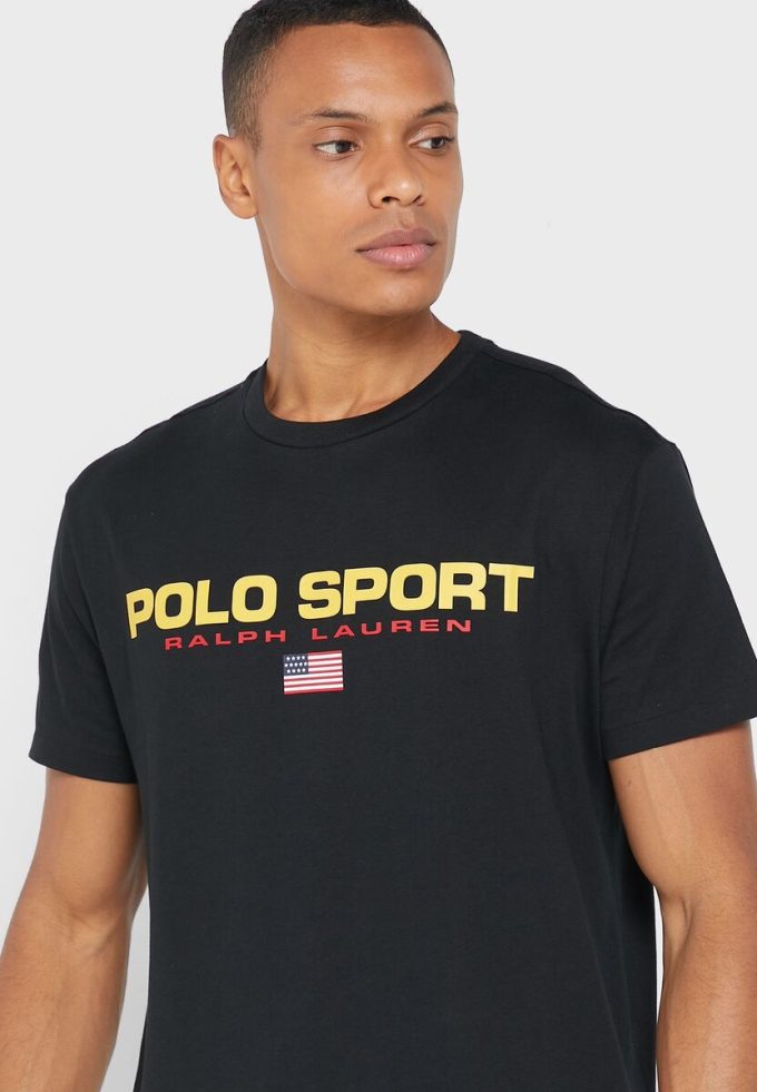 Svarta Ralph Lauren logotyp T-shirts med rund hals för män