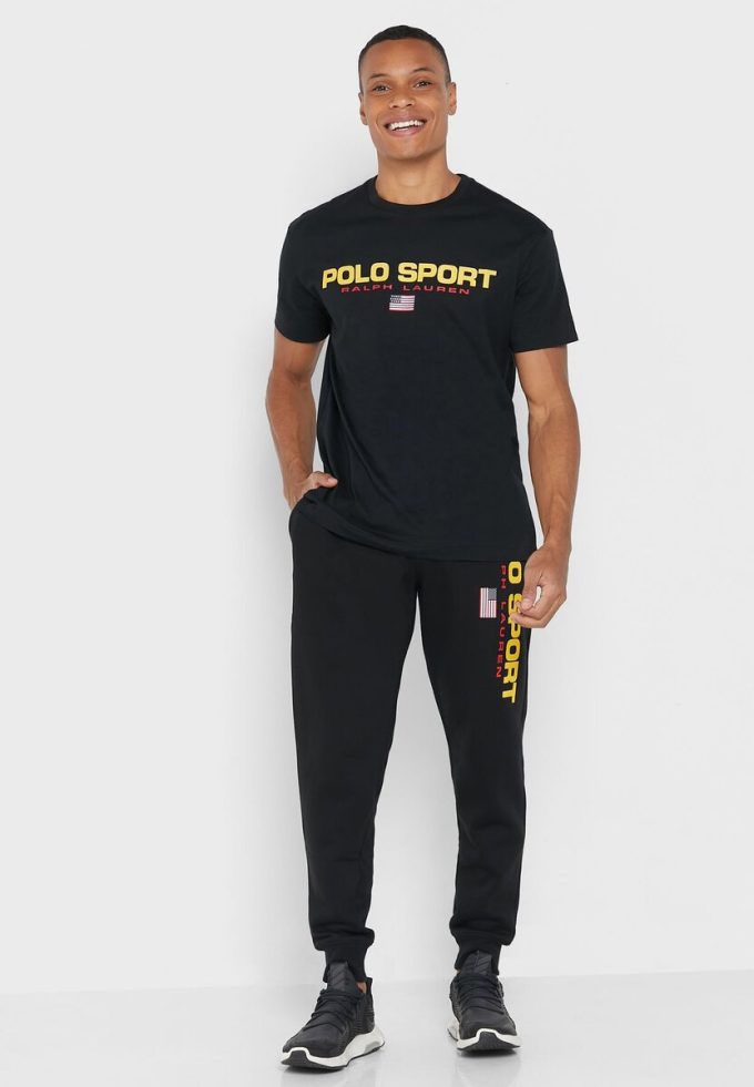 Svarta Ralph Lauren logotyp T-shirts med rund hals för män