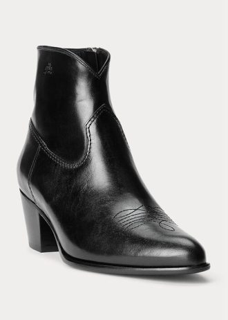 Svarta Ralph Lauren Lucille läderstövlar för kvinnor