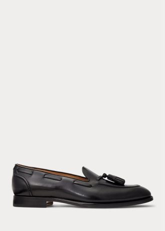 Svarta Ralph Lauren Luther Tofs kalvskinn Loafers för män